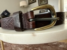 Vintage 90s Italian Leather Brown Belt Embossed Leaf Equestrian