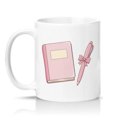 Rosa Notizbuch Stift Grafik Damen 11 Unzen Keramiktasse Schreibwaren Journaling Geschenk