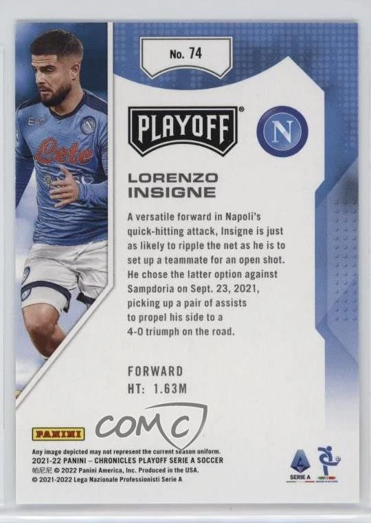 2021-22 Panini Chronicles Base Serie A Playoff Gold /10 Lorenzo Insigne #74 - Image 2 of 2