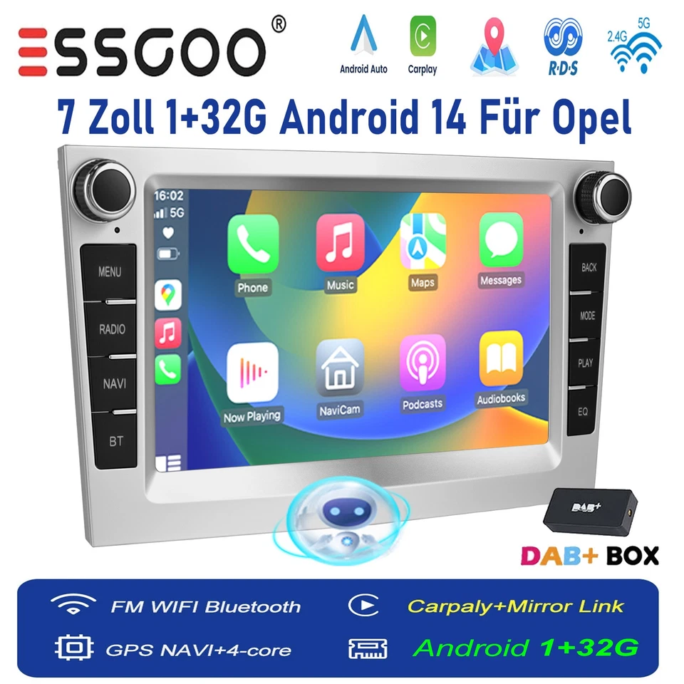 DAB+ 7" CarPlay Autoradio Android 14 Für Opel Astra H Corsa C D Vectra Zafira B - Bild 1 von 4