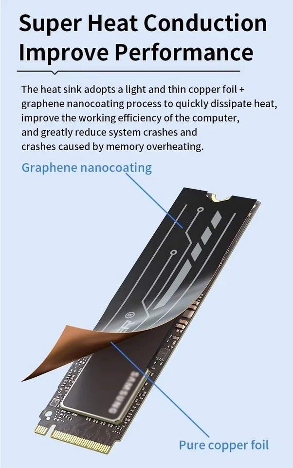 2 Dissipateurs thermiques graphène/cuivre pour SSD NVMe NGFF M.2 2280-Laptop-PS5 - Photo 3/4