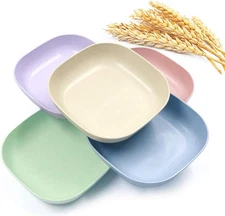 5Pcs 14.4cm Square Lightweight Wheat Straw Plates, Deep Dinner Dishes, Camping D