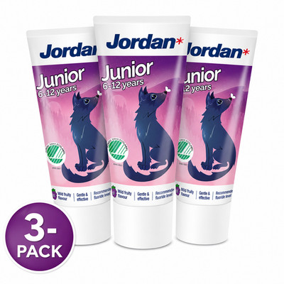 Jordan Junior Zahnpasta 6-12 Jahre 3x50ml 1450ppm Fluorid SLS frei Vegan