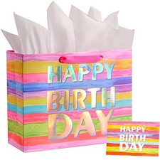 Large Happy Birthday Gift Bag with Tissue Paper Colorful Happy Birthday