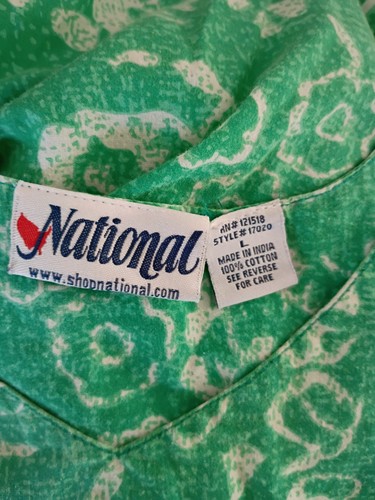 National Vintage Damen Muumuu Hawaiian Print Grün Pullover Baumwolle L - Bild 7 von 7