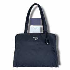 PRADA Tessuto Nylon Tote Handbag W/ Lock & Keys & Auth Card Black Italy Vintage