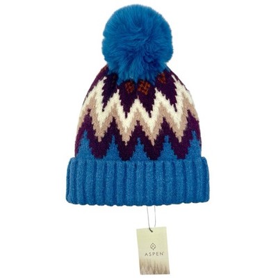 Aspen Winter Beanie Hat Pom Pom Women's One Size Super Soft Chevron- NEW W/ TAGS