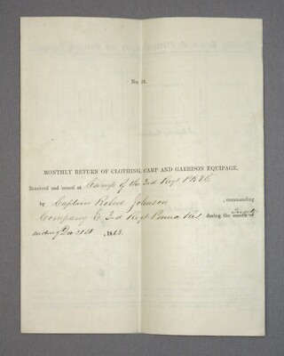 Monthly Return of Clothing & Equip. by Capt. Johnson, Co. E, 3rd Regt. Penna Res