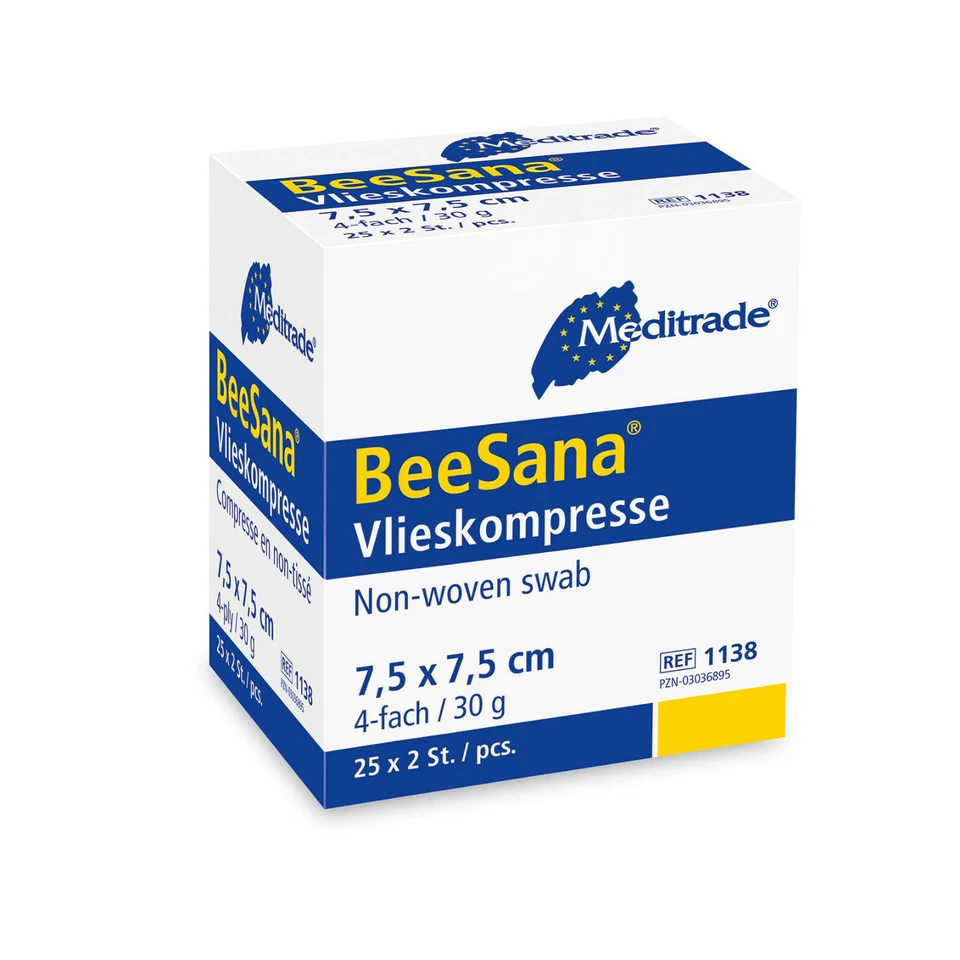 Meditrade BeeSana® Vlieskompressen 7,5 x7,5cm Verbandmull einfach steril 25x2 St