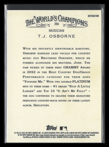 2022 Topps Allen and Ginter Chrome Refractors #266 T.J. Osborne - Picture 2 of 2