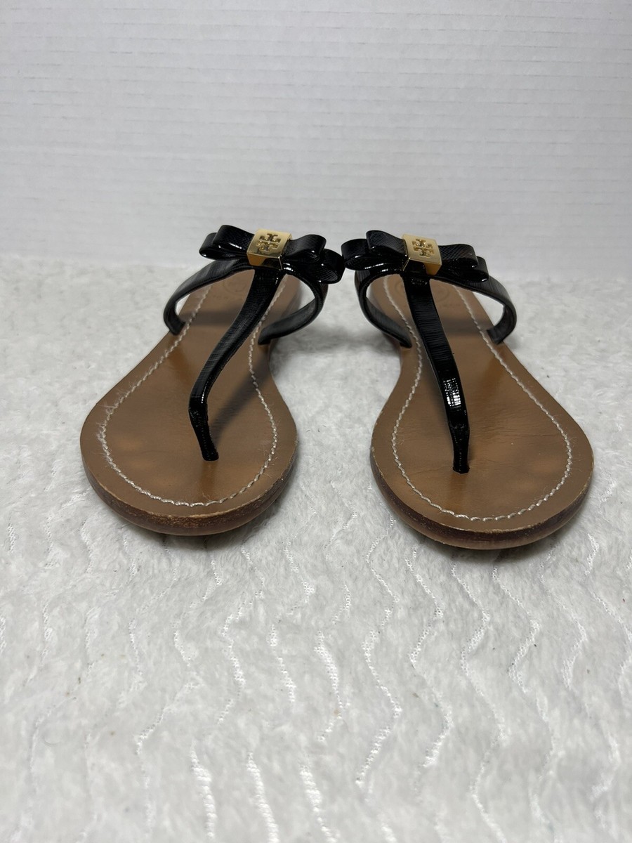 Tory Burch Leighanne Black Thong Bow Tie Flip Flop Sandals