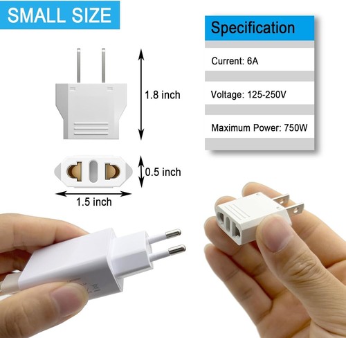 4 Pack EU to US Plug Adapter Type C E F to A Travel Converter 250V 110V White - Picture 3 of 9