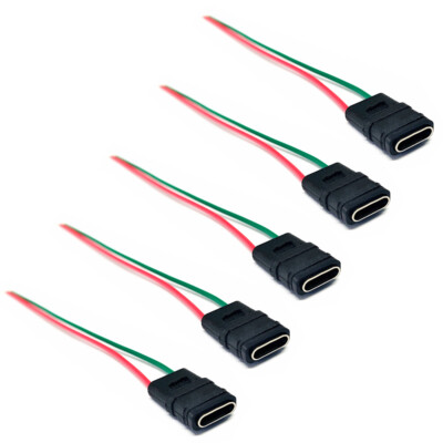 5PCS 2Pin USB 3.1 Type-C Connector Welding Wire Waterproof Female Socket