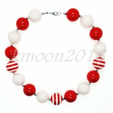 New Fashion Women Red Stripe Chunky 20mm Beads Kids Gumball Bubblegum Necklace