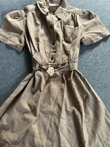 Vtg 50-60s Brownies Girl Scouts of America GSA belted Shirt-Dress brown Uniform - Picture 6 of 9