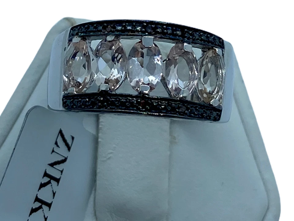 Morganite & Champagne Diamond 925 Sterling Silver Ring Size P-Q / 8 -2.01 Carats - Image 4 of 4