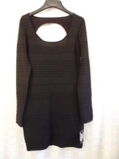 NWT Planet Gold Jr L  Black Knit Sweater Dress Scoop Neck Key Hole FittedStretch