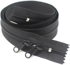 2PCS 48 Inch #3 Double Slider Zippers Head to Head Closed End Black Nylon Coil Z