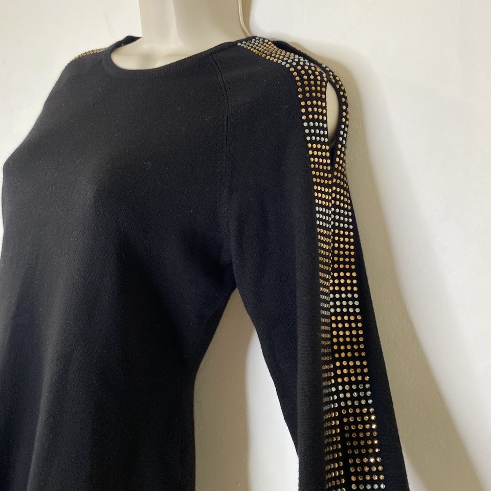 Karen Millen Dress Black Embellished Jumper Dress Bodycon size S New