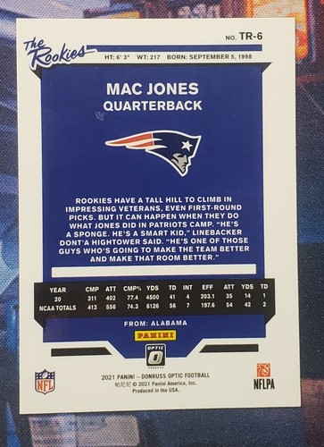 2021 Donruss Optic Mac Jones The Rookies Rookie Card RC #TR-6 Patriots E15 - Picture 2 of 2