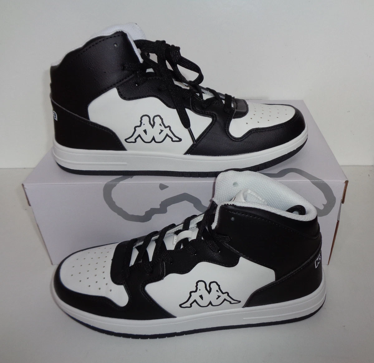 Kappa New Mens Trainers White Black Lace Up Casual Skate Shoes UK