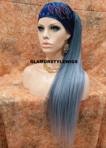 HUMAN HAIR BLEND PONYTAIL HAIR PIECE EXTENSIONS LONG WAVY LAYERED BLACK GRAY MIX - Picture 3 of 4