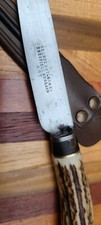Antiguo cuchillo gaucho Sheffield mayordomo.  Acero al carbono. Caña ciervo y latón
