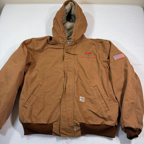 Carhartt Jacket Men’s L Brown Hooded Insulated FR Workwear USA Patch Sinclair