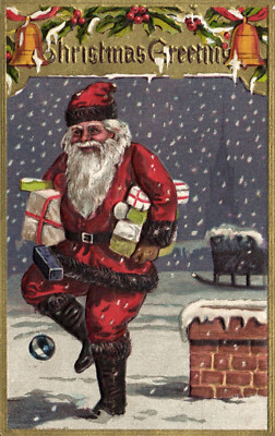 PC SANTA CLAUS, CHRISTMAS GREETINGS, Vintage EMBOSSED Postcard (b58383)