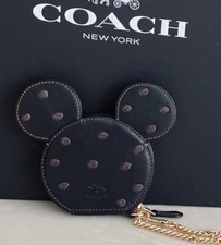 NUEVO COACH COACH X DISNEY MINNIE MOUSE OREJAS CUERO CREMALLERA ESTUCHE MONEDA ENCANTO 37539B