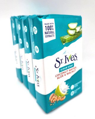 St. Ives' Scrub Bar Soap with Coconut Water, Aloe, and Walnut (4 Packs)