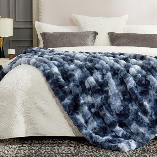 Cozy Bliss Faux Fur Throw Blanket for Couch, Throw(50" x 60") Tie-dye Blue - Picture 7 of 7