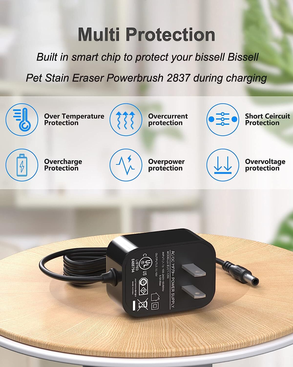 Charger for Bissell Pet Stain Eraser PowerBrush 2837 2842 2846 2877