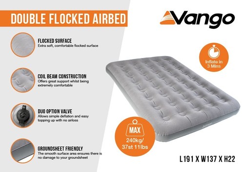 Vango Double Flocked Airbed – Quick Inflate, Comfortable Camping, 240kg Max Load - Picture 2 of 2