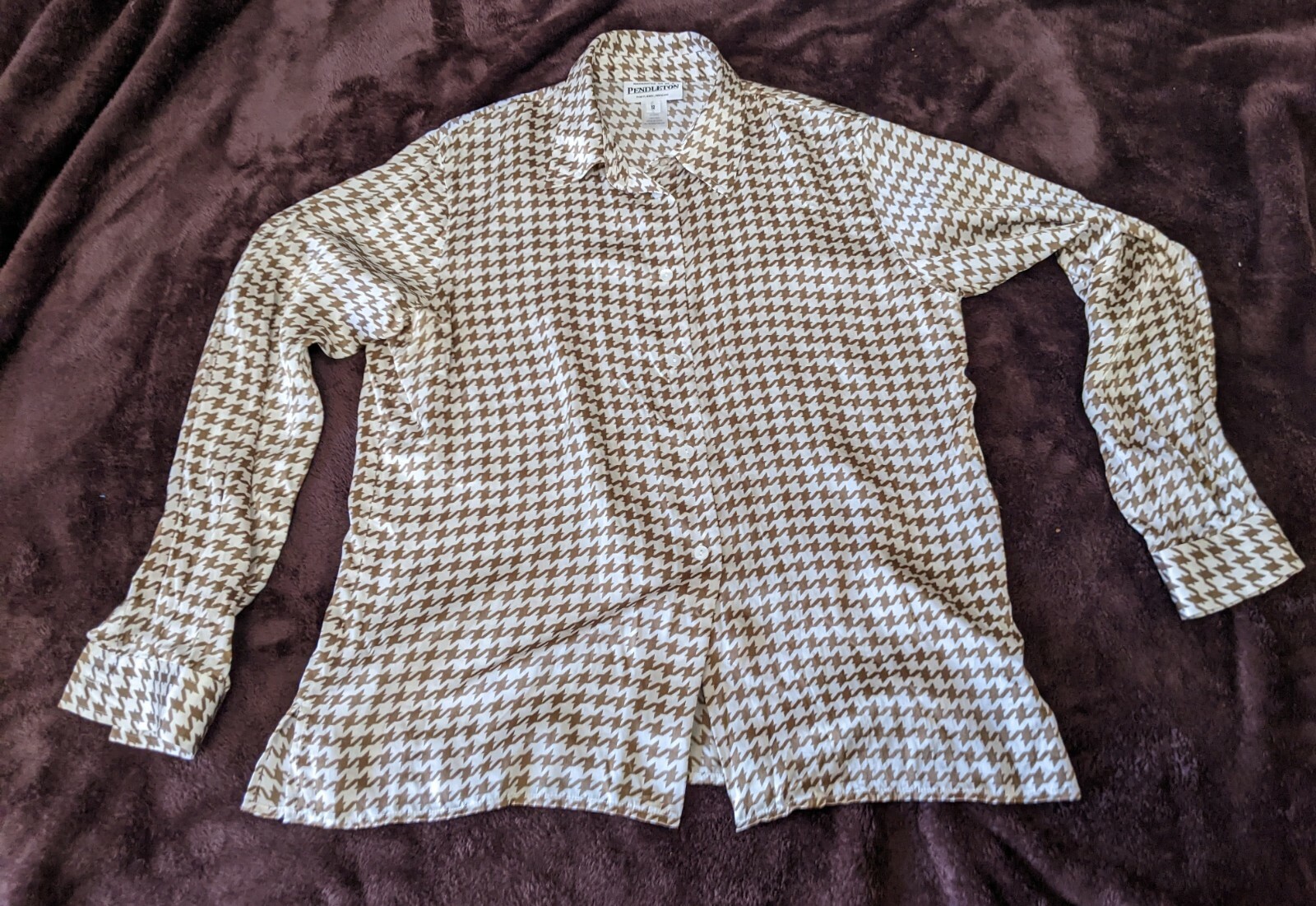 Pendleton Button Down Silk Blouse Size 12 - image 1