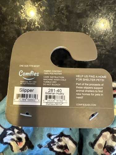 Comfies Slippers Siberian Husky Dog One Size Fits Most Polyester Blue - Picture 3 of 4