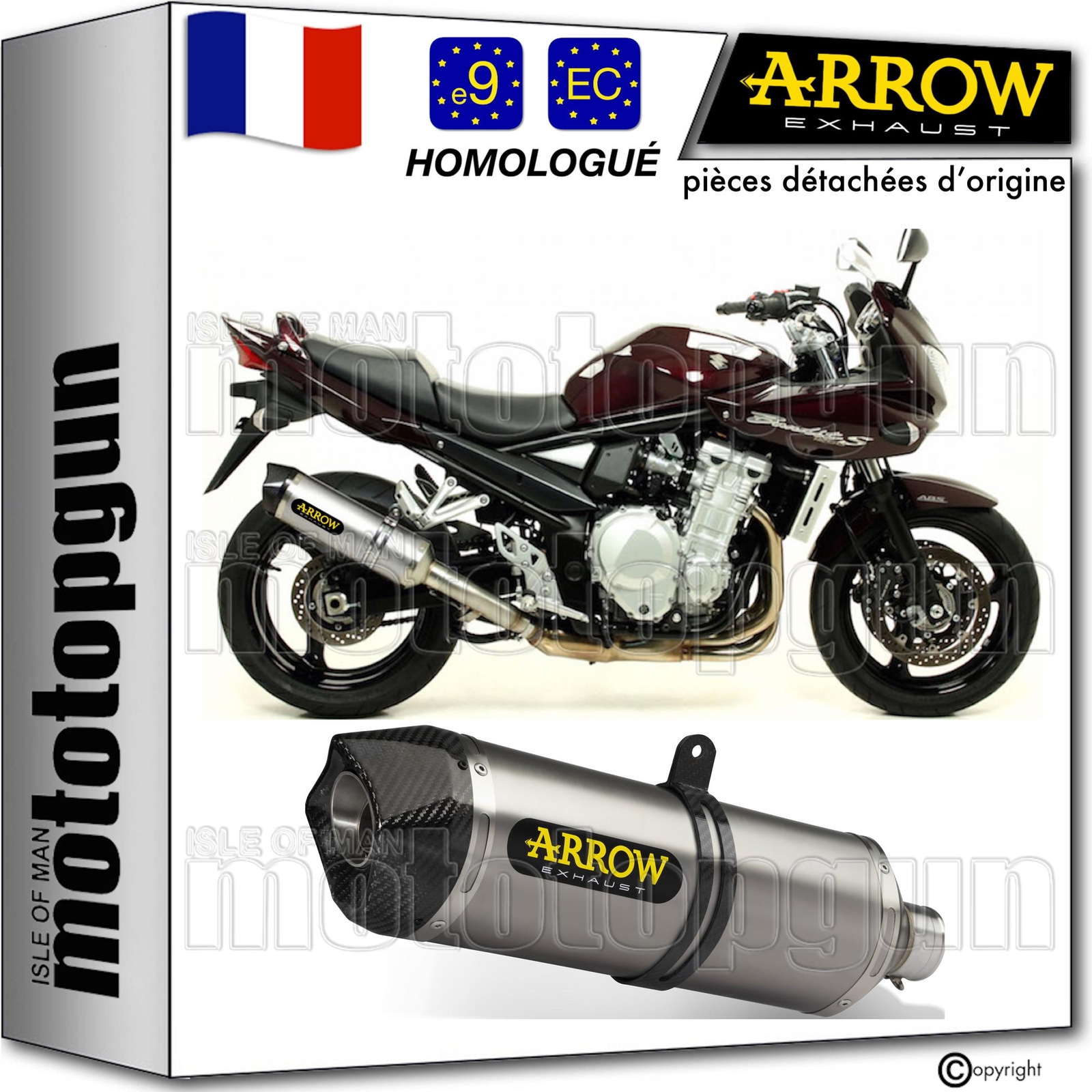 Echappement Arrow carbone Suzuki GSF 1250 Bandit 2008 pour remplacer pot origine