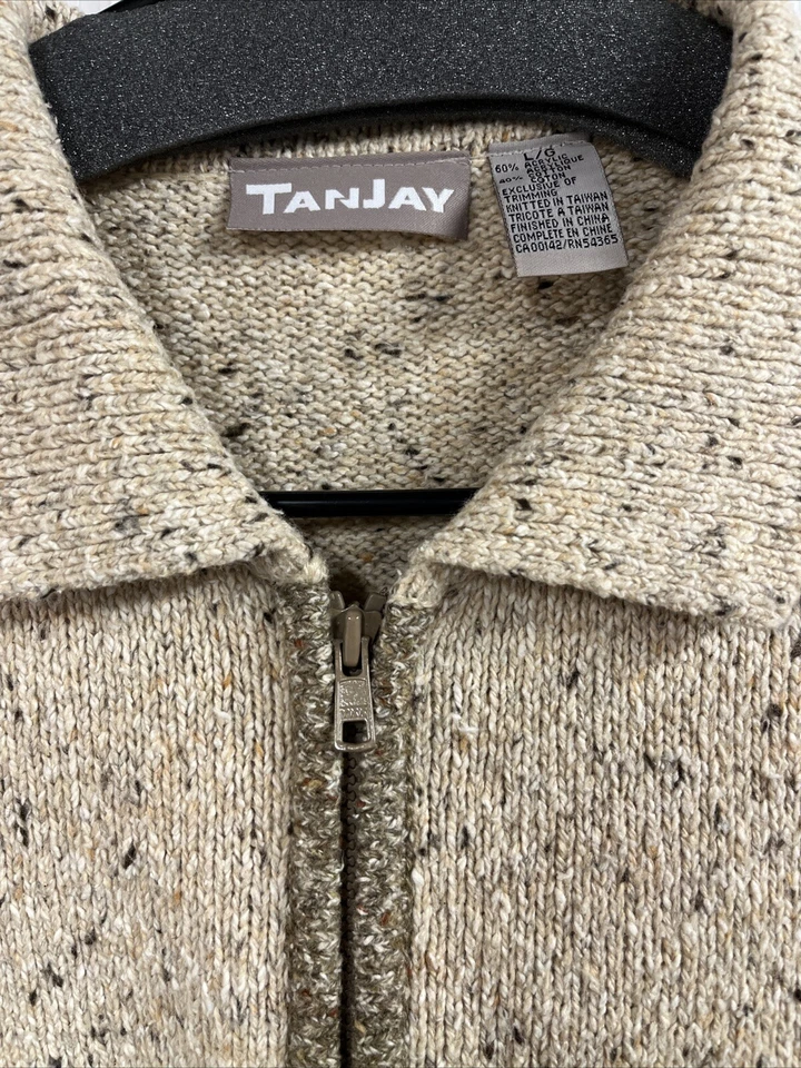 Vintage 80’s Tan Jay Floral Zip Up Sweater Cardigan Women’s Size Large - Image 2 of 4