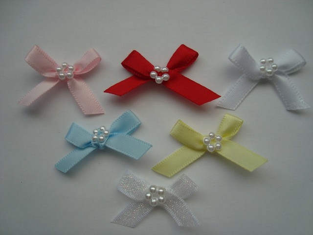 Ribbon Bows with Pearl Embellishment - Many Colours - Packs of 10 Bows BX9513 Ribbon Bows with Pearl Embellishment - Many Colours - Packs of 10 Bows BX9513