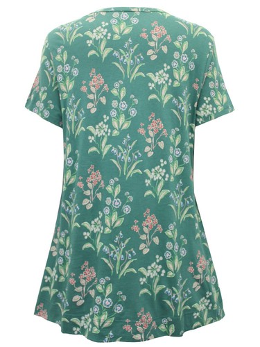 T-shirt top donna Ex Seasalt verde RISSO fiore selvatico taglia 10 12 14 V collo cotone - Foto 2 di 9
