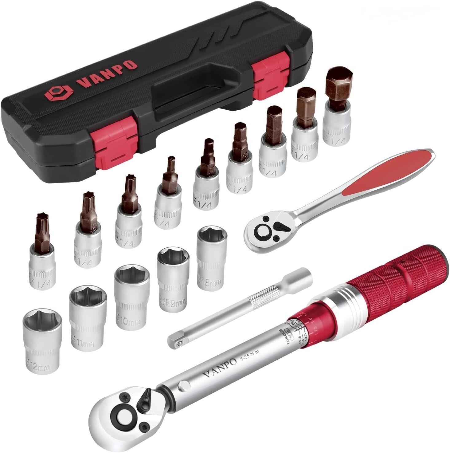 VANPO Chiave Dinamometrica 1/4", 5-25 Nm Chiave Dinamometrica Precisione ± 3%