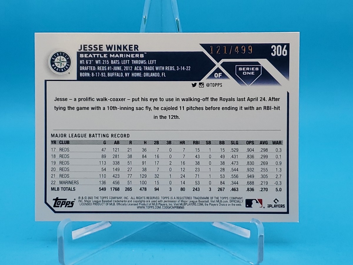 Jesse Winker 2023 Topps Series 1 #306 Green Foil Parallel 121/499