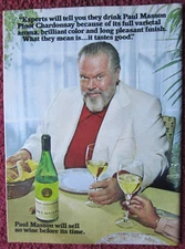1981 PAUL MASSON Pinot Chardonnay White Wine Print Ad ~ ORSON WELLES Experts Say