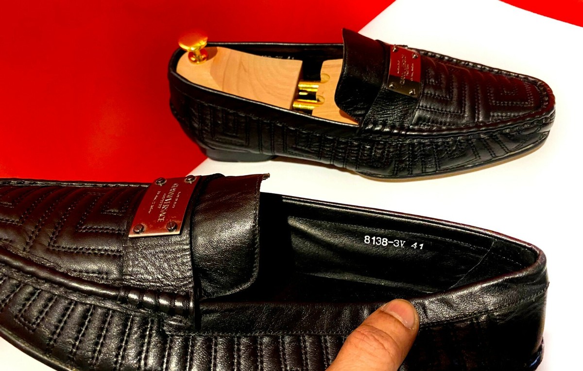 靴 GIANNI VERSACE leather shoes loafer 43 $849.00 !! VERSACE MEN ICONIC WHITE PEBBLED LEATHER LOAFERS