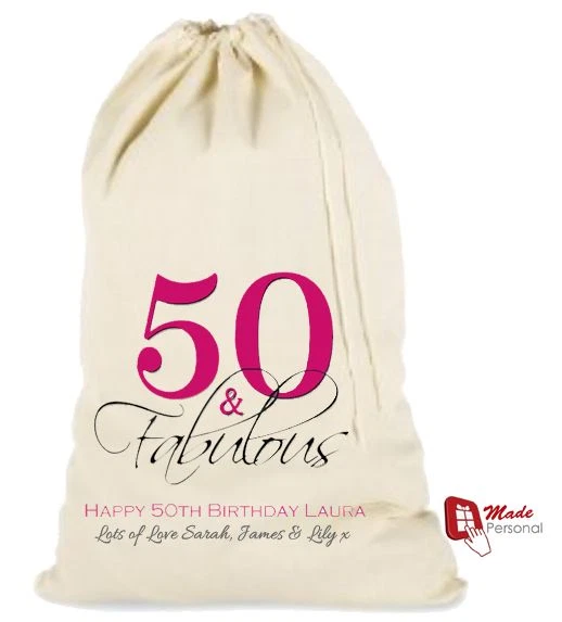 PERSONALISED 50th BIRTHDAY GIFT BAG 50th Fabulous ANY NAME MANY SIZES