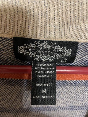 Oliver O Women’s Tan Navy Orange open front wool blend cardigan Jacket Size M - Picture 5 of 10