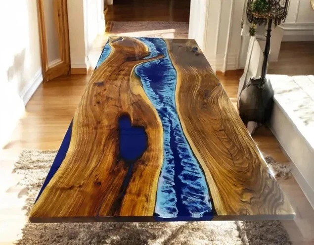Acacia Wood Table, Ocean Beach Table, Epoxy Office Resin Dining Table Home Decor - Image 2 of 4