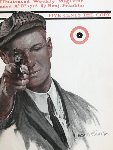 1909 Original SAMSTAGABEND POST BRIEF " Bull’s-Eye Gun " ILLUSTRATION Kunst - Bild 2 von 3