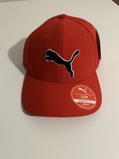 New PUMA Stretch Fit Adult Hat Size Small/Medium Red w/Silver, Black NWT
