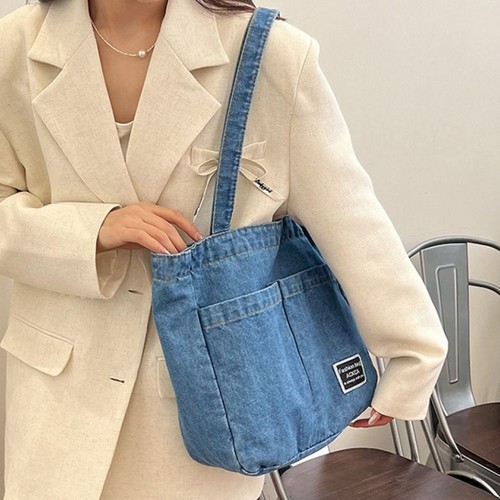 Oxford Denim Handbag Storage Bag Casual Shoulder Bag Large Capacity Tote Bag - Picture 6 of 14